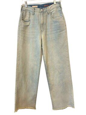 Pilcro Anthropologie Sz 27 Light Wash Jeans Wide LEg Raw Hem Trendy Denim Y2K